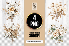 Beige Cotton Rose Bouquet Clipart Sublimation PNG Product Image 1