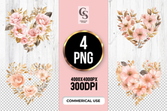 Peach Floral Heart Clipart Sublimation PNG Product Image 1