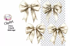 Bows, Cream, Ephemera, PNG, watercolor, Clipart Product Image 1
