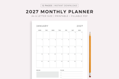2027 Monthly Planner, Printable &amp; Fillable PDF, A4/Letter Product Image 1