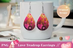 Cute Valentine Earrings PNG, Pink Hearts Earrings Design Product Image 1