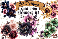 Gothic Floral PNG Bundle with Gold Trim Dark Bouquet Clipart Product Image 1