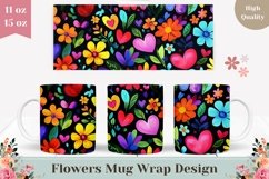 Cartoon Flowers Mug Wrap, Love Hearts Mug Sublimation PNG Product Image 1