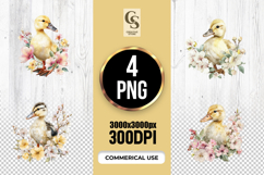 Watercolor Duckling With Flowers Clipart Sublimation PNG Product Image 1