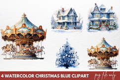 Watercolor Christmas blue Clipart PNG Product Image 1