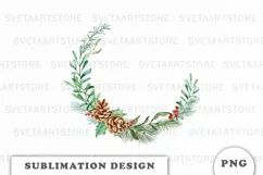 Watercolor Winter Floral Wreath png Product Image 1
