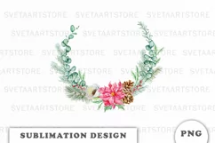 Watercolor Christmas Floral Wreath png Product Image 1