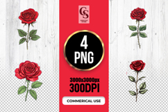 Vintage Red Rose Clipart Sublimation PNG Product Image 1