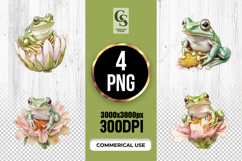 Cute Frog on Flower Watercolor Clipart Sublimation PNG Product Image 1