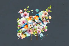 Watercolor Spring Birds Clipart PNG, Sublimation Product Image 5