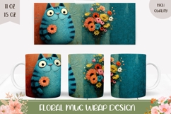 Funny Cat Mug Wrap, Flowers Mug Template, Cat Mug Print Product Image 1