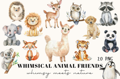 Whimsical Animal Clipart Set 20 Watercolor PNGs for Nursery Product Image 1