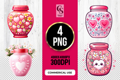 Floral Heart Jar Clipart Sublimation PNG Product Image 1