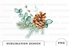 Watercolor Christmas bouquet sublimation Product Image 1