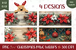 Christmas Poinsettia Mug Wrap, Christmas Mug Design Product Image 1