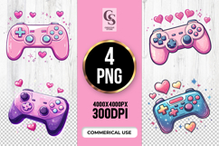 Cute Gamer Controller Heart Clipart Sublimation PNG Product Image 1