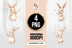 Watercolor Bunny With Wand Clipart Sublimation PNG Product Image 1