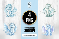 Cute Blue Baby Dragon Watercolor Clipart Sublimation PNG Product Image 1