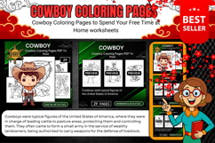 Cowboy Coloring Pages PDF To Print January Worksheets kids Product Image 1