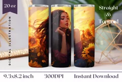 Girl In Sunflowers Tumbler Wrap Sublimation Design Product Image 1