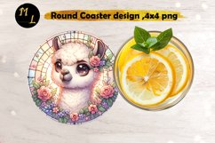 Lama stained glass round coaster,Lama round coaster png Product Image 1