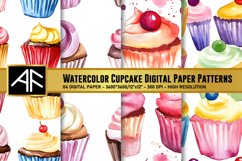 Watercolor Cupcake Digital Paper Patterns Product Image 1