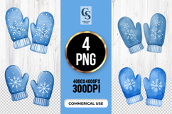 Blue Winter Mittens Clipart Sublimation PNG Product Image 1