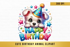 cute Birthday Animal Clipart, Peeking Birthday Animal png Product Image 1