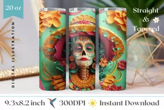 3D Skull Tumbler Wrap, 3D Skeleton Tumbler Sublimation PNG Product Image 1