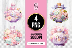Elegant Floral Perfume Bottle Clipart Sublimation PNG Product Image 1
