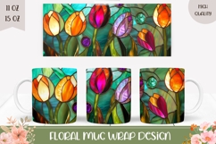 Stained Glass Flowers Mug Wrap, Tulips Mug Sublimation Product Image 1