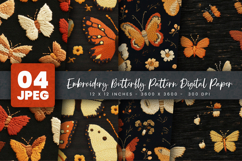 Embroidery Butterfly Pattern Digital Paper Product Image 1