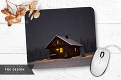Snow Falling Over Small Cozy Cabin Mouse Pad PNG Design Product Image 1