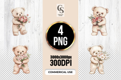 Teddy Bear With Flowers Clipart Sublimation PNG Product Image 1