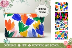 Cartoon Tulips Cosmetic Bag, Flowers Cosmetic Bag PNG Product Image 1