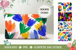 Cartoon Tulips Cosmetic Bag, Flowers Cosmetic Bag PNG Product Image 1