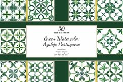 Watercolor Portuguese Tiles| Green Azulejo Product Image 1