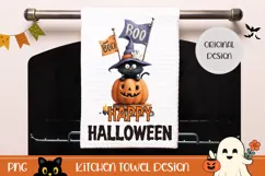 Boo Halloween Cat Towel Design, Happy Halloween PNG Product Image 1
