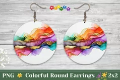 Watercolor Round Earrings PNG, Glitter Round Earring Product Image 1