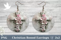 Floral Cross Round Earrings, White Cross Earrings Template Product Image 1