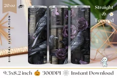 Black Raven Tumbler Wrap Design, Dark Crow Tumbler PNG Product Image 1
