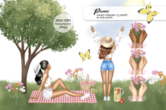 Summer picnic in park clipart, Summer girl PNG bundle flower Product Image 1