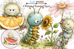 Summer Caterpillar Clipart PNG, Cute Whimsical Caterpillar Product Image 1