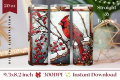 Christmas Tumbler Wrap, Stained Glass Cardinal Tumbler PNG Product Image 1