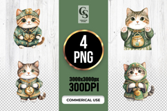 Watercolor Lucky Gold Cat Clipart Sublimation PNG Product Image 1