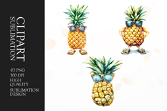 Cute pineapple with sunglasse watercolor clipart sublimation Product Image 1