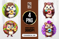 Cute Hedgehog With Donut Clipart Sublimation PNG Product Image 1