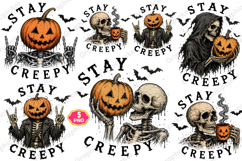 Stay Creepy PNG, Retro Dripping Heart Halloween PNG, Spooky Product Image 1