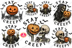 Stay Creepy PNG, Retro Dripping Heart Halloween PNG, Spooky Product Image 1