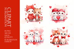 Watercolor Cat Couple, Valentines Day Clipart Sublimation Product Image 1